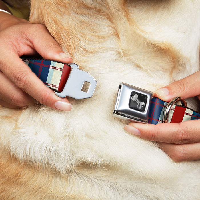Dog Bone Seatbelt Buckle Collar - Tartan Plaid Khaki/Blues/Red Seatbelt Buckle Collars Buckle-Down   