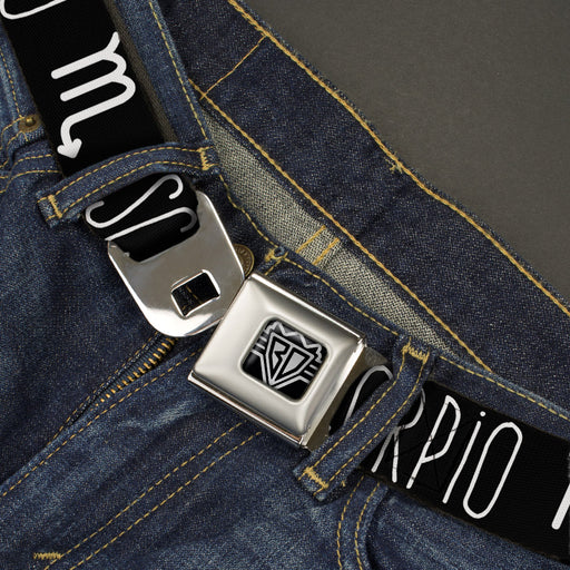 BD Wings Logo CLOSE-UP Full Color Black Silver Seatbelt Belt - Zodiac SCORPIO/Symbol Black/White Webbing Seatbelt Belts Buckle-Down   