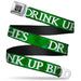BD Wings Logo CLOSE-UP Full Color Black Silver Seatbelt Belt - St. Pat's DRINK UP BITCHES/Stacked Shamrocks Greens/White Webbing Seatbelt Belts Buckle-Down   