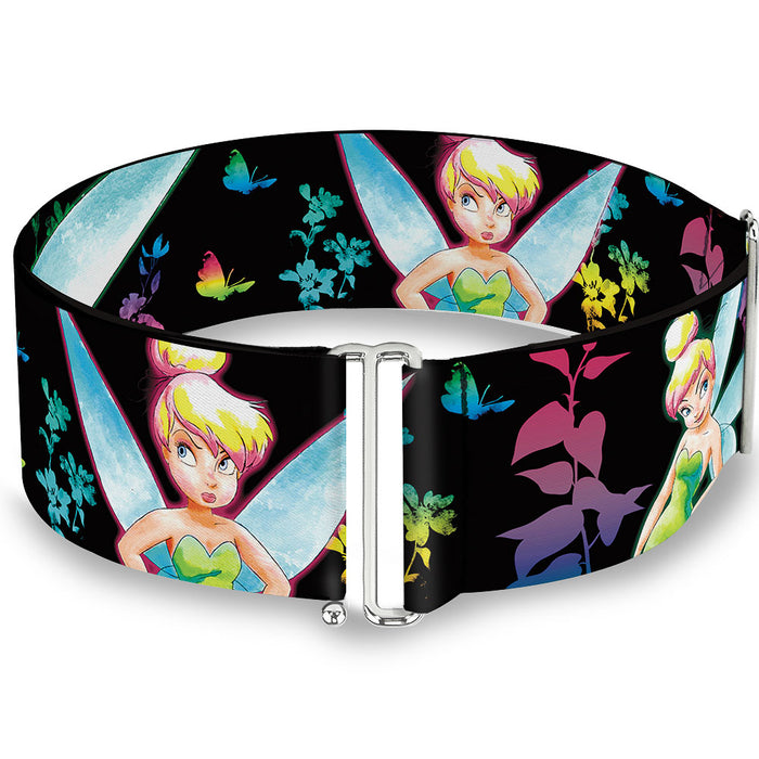 Cinch Waist Belt - Glowing Tinker Bell Poses Butterflies & Flowers Black Multi Neon Womens Cinch Waist Belts Disney   