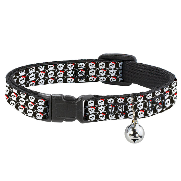 Cat Collar Breakaway - Skull w Bow Black White Red Breakaway Cat Collars Buckle-Down   