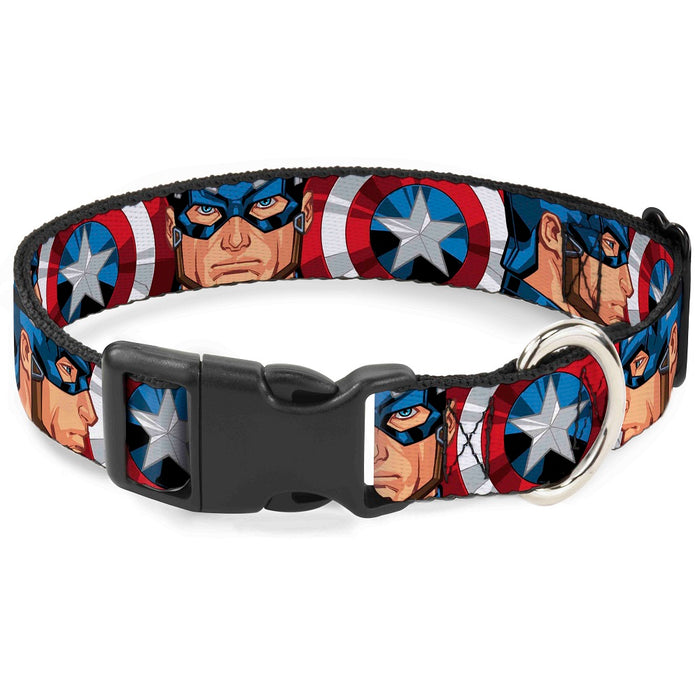 Plastic Clip Collar - Captain America Face Turns/Shield CLOSE-UP Plastic Clip Collars Marvel Comics   
