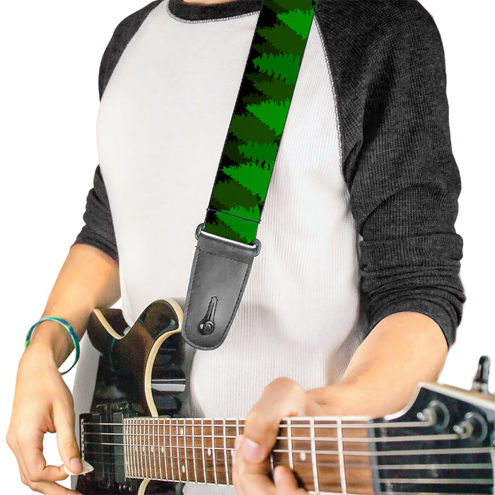 Guitar Strap - Pine Tree Silhouettes Black Greens Guitar Straps Buckle-Down   