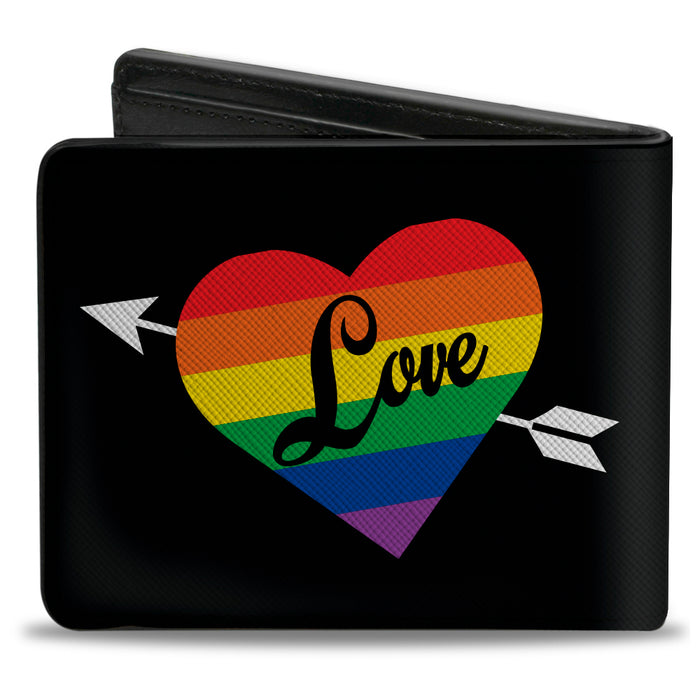 Bi-Fold Wallet - LOVE Rainbow Stripe Heart Black Multi Color Bi-Fold Wallets Buckle-Down   