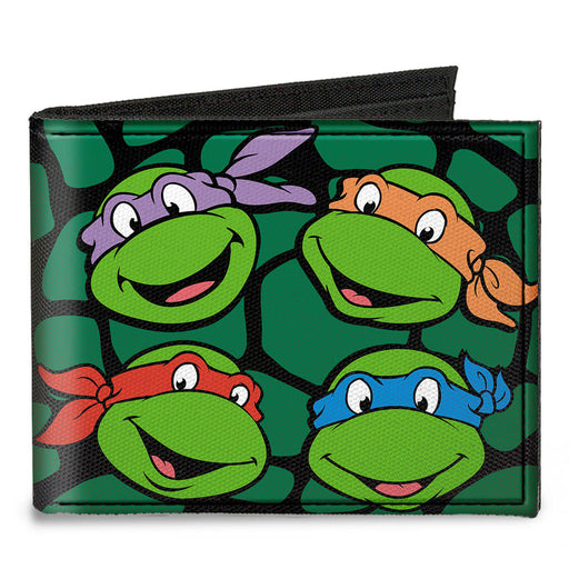 Canvas Bi-Fold Wallet - Classic TMNT Turtle Faces Black Green Turtle Shell Canvas Bi-Fold Wallets Nickelodeon   