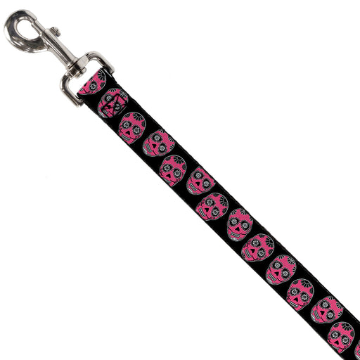 Dog Leash - Sugar Skulls Black/White/Fuchsia Dog Leashes Buckle-Down   