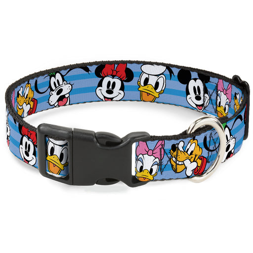 Plastic Clip Collar - Disney The Sensational Six Smiling Faces Stripe Blues Plastic Clip Collars Disney   