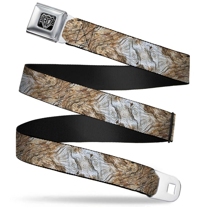 BD Wings Logo CLOSE-UP Full Color Black Silver Seatbelt Belt - Driftwood Grain Webbing Seatbelt Belts Buckle-Down   