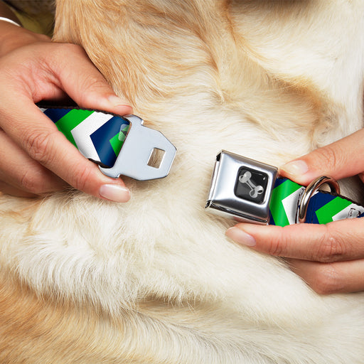 Dog Bone Seatbelt Buckle Collar - Chevron White/Bright Green/Navy Seatbelt Buckle Collars Buckle-Down   