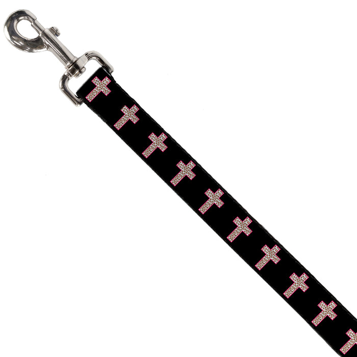Dog Leash - Cross Repeat Black/Leopard Brown/Pink Outline Dog Leashes Buckle-Down   