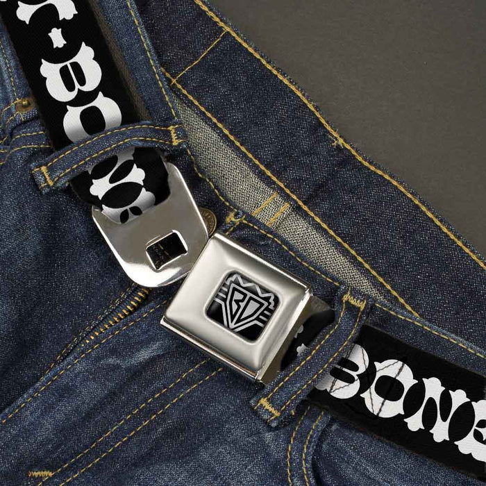 BD Wings Logo CLOSE-UP Full Color Black Silver Seatbelt Belt - Steaks w/T-BONE Text Webbing Seatbelt Belts Buckle-Down   