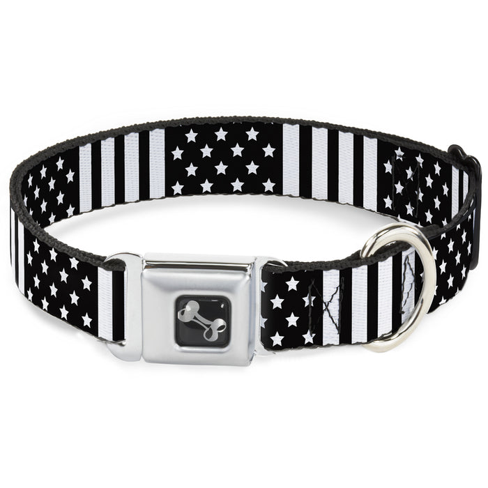 Dog Bone Seatbelt Buckle Collar - American Flag CLOSE-UP Black/White Seatbelt Buckle Collars Buckle-Down   
