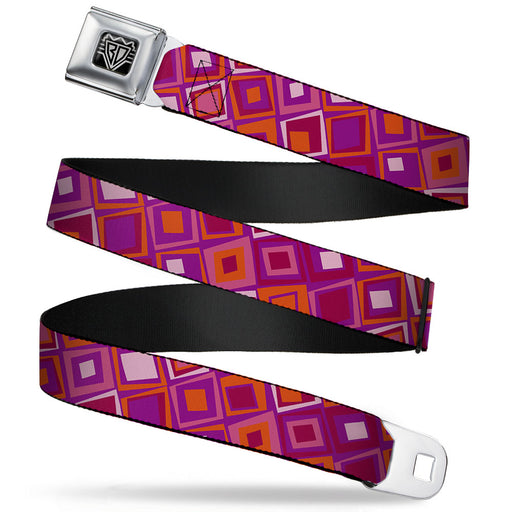 BD Wings Logo CLOSE-UP Full Color Black Silver Seatbelt Belt - Skewed Squares Stacked Purple/Orange/Pinks Webbing Seatbelt Belts Buckle-Down   