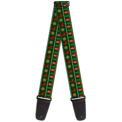 Guitar Strap - Christmas Sweater Stitch Green White Gold Red Guitar Straps Buckle-Down   