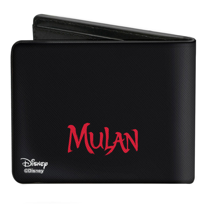 Bi-Fold Wallet - Mulan Sitting on Horse Pose Silhouette + Logo Black Turquoise Red Bi-Fold Wallets Disney   
