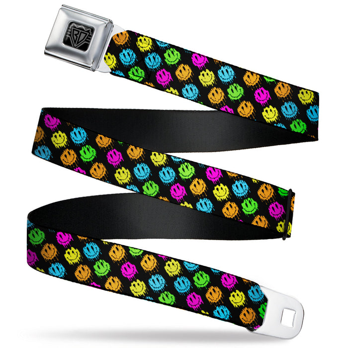 BD Wings Logo CLOSE-UP Black/Silver Seatbelt Belt - Smiley Faces Melted Mini Repeat Angle Black/Multi Neon Webbing Seatbelt Belts Buckle-Down   