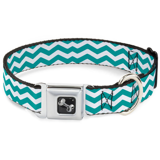 Dog Bone Seatbelt Buckle Collar - Chevron Stripe White/Teal Seatbelt Buckle Collars Buckle-Down   