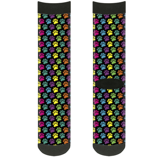 Sock Pair - Polyester - Paw Print Black Multi Color - CREW Socks Buckle-Down   