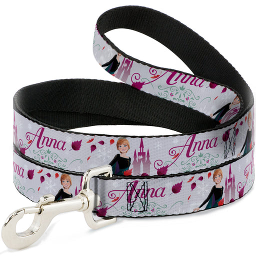 Dog Leash - Frozen Anna Castle Pose with Flowers and Script Grays/Pinks Dog Leashes Disney   