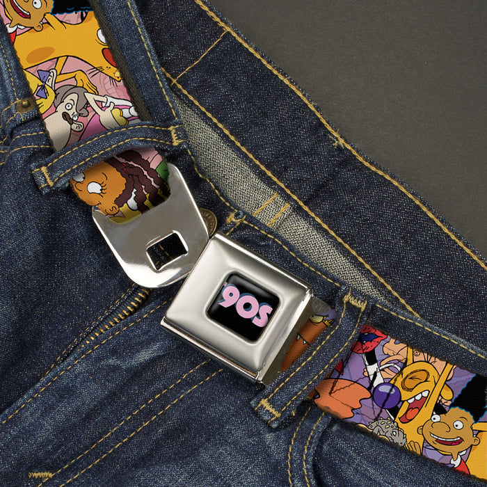 Nick 90'S Rewind Icon Full Color Black/Blue/Pink Seatbelt Belt - Nick 90's Rewind Character Mash Up Collage2 Pinks Webbing Seatbelt Belts Nickelodeon   