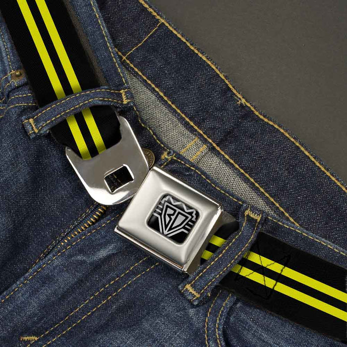 BD Wings Logo CLOSE-UP Full Color Black Silver Seatbelt Belt - Stripe Black/Yellow Webbing Seatbelt Belts Buckle-Down   