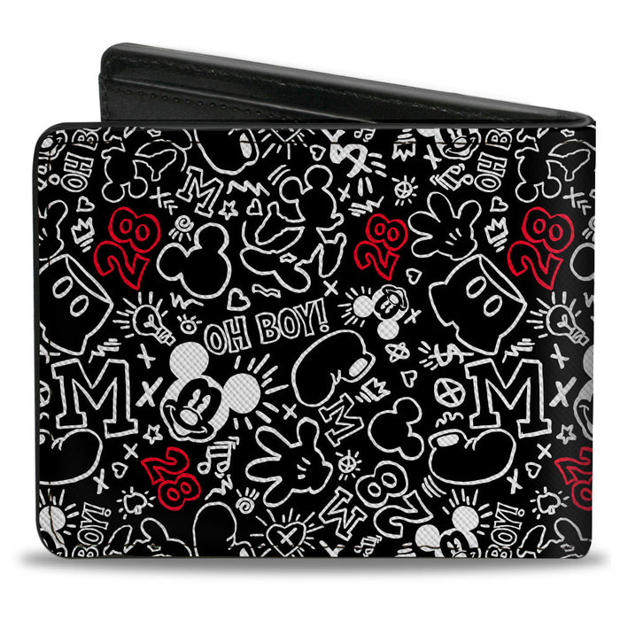 Bi-Fold Wallet - Mickey Mouse Icon Doodles Collage Black White Red Bi-Fold Wallets Disney   