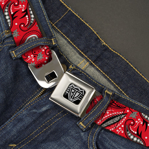 BD Wings Logo CLOSE-UP Full Color Black Silver Seatbelt Belt - Floral Paisley3 Red/Black/Gray/White Webbing Seatbelt Belts Buckle-Down   