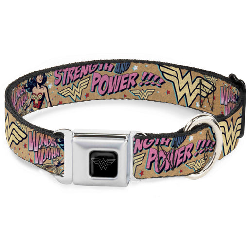 Wonder Woman Black/Silver Seatbelt Buckle Collar - Wonder Woman Strength & Power Seatbelt Buckle Collars DC Comics   
