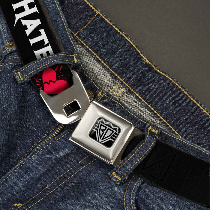 BD Wings Logo CLOSE-UP Full Color Black Silver Seatbelt Belt - Love/Hate Black/White/Fuchsia Webbing Seatbelt Belts Buckle-Down   