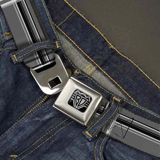 BD Wings Logo CLOSE-UP Full Color Black Silver Seatbelt Belt - Plaid Gray/Black/White Webbing Seatbelt Belts Buckle-Down   