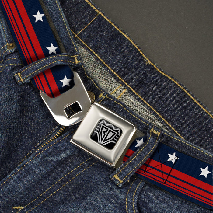 BD Wings Logo CLOSE-UP Full Color Black Silver Seatbelt Belt - Americana Stars & Stripes4 Blue/White/Red Webbing Seatbelt Belts Buckle-Down   