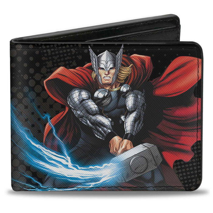MARVEL AVENGERS Bi-Fold Wallet - Avengers Thor Action Poses THOR "A" Logo Black Red Bi-Fold Wallets Marvel Comics   