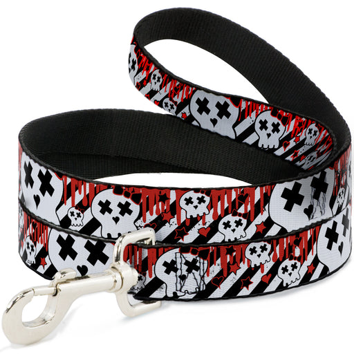 Dog Leash - Girlie Skull Black/White w/Red Paint Drips Dog Leashes Buckle-Down   