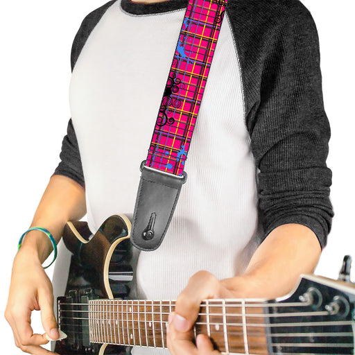 Guitar Strap - Plaid Curls Pink Black Yellow Blue Guitar Straps Buckle-Down   