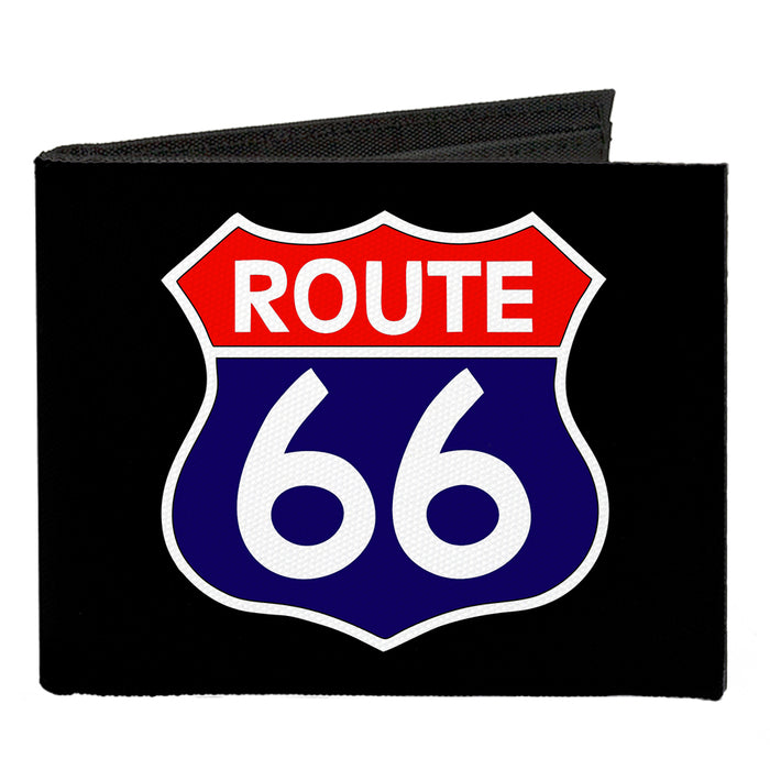 Canvas Bi-Fold Wallet - ROUTE 66 Highway Sign Black White Red Blue Canvas Bi-Fold Wallets Buckle-Down   
