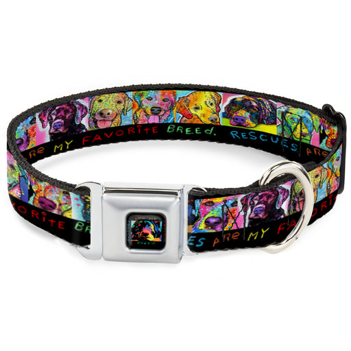 RESCUES ARE MY FAVORITE BREED Full Color Black/Multi Color Seatbelt Buckle Collar - Dog Portraits/RESCUES ARE MY FAVORITE BREED Black/Multi Color Seatbelt Buckle Collars Dean Russo   