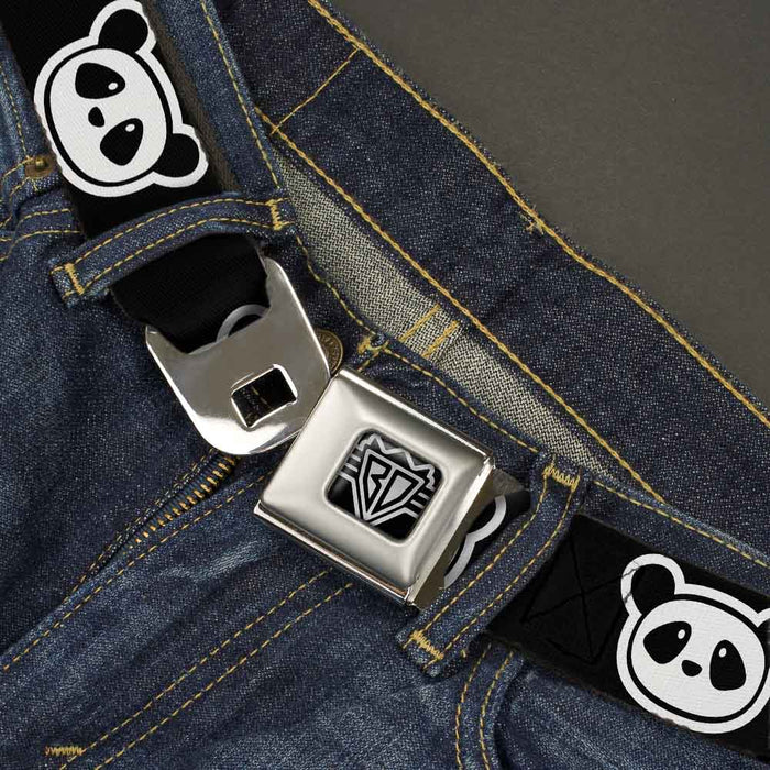 BD Wings Logo CLOSE-UP Full Color Black Silver Seatbelt Belt - Panda Bear Cartoon2 Black/White Webbing Seatbelt Belts Buckle-Down   