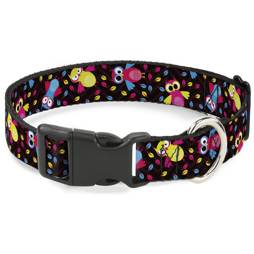 Plastic Clip Collar - Flying Owls w/Leaves Black/Multi Color Plastic Clip Collars Buckle-Down   