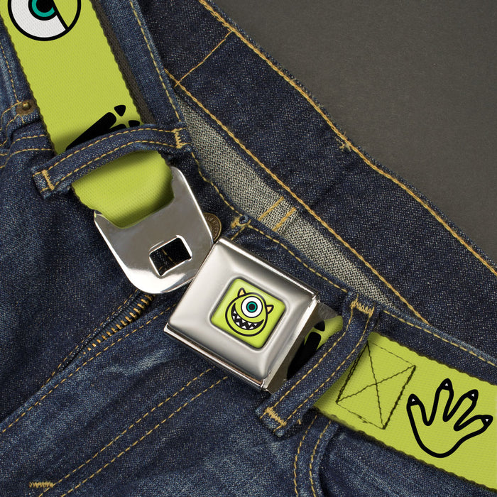 Monsters Inc. Mike Smiling Face Full Color Greens/Black/White Seatbelt Belt - Monsters Inc. Mike 4-Icons Greens/Black/White Webbing Seatbelt Belts Disney   
