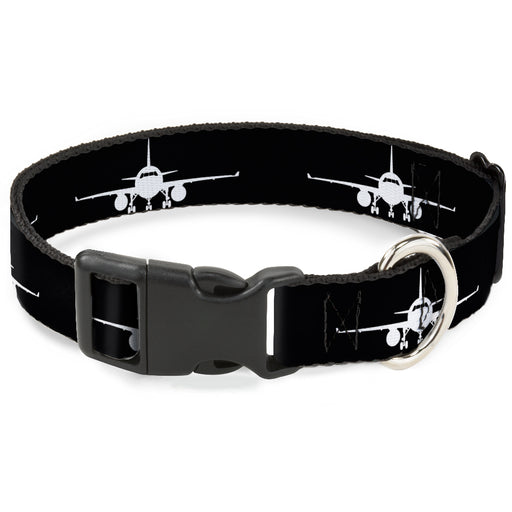 Plastic Clip Collar - Airplane Silhouette Black/White Plastic Clip Collars Buckle-Down   