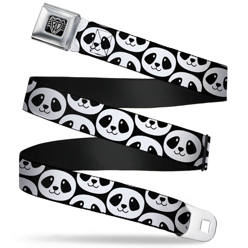 BD Wings Logo CLOSE-UP Full Color Black Silver Seatbelt Belt - Smiling Panda Repeat Black/White Webbing Seatbelt Belts Buckle-Down   