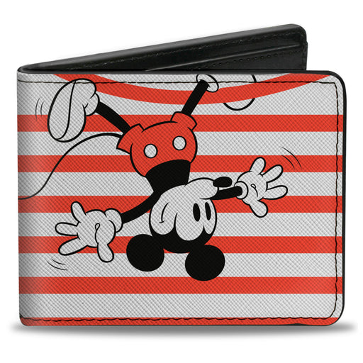 Bi-Fold Wallet - Mickey Mouse Upside Down Pose Stripe White Red Bi-Fold Wallets Disney   