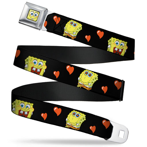 Sponge Bob Face CLOSE-UP Full Color Seatbelt Belt - SpongeBob Love Eyes/Hearts Black/Red Webbing Seatbelt Belts Nickelodeon   