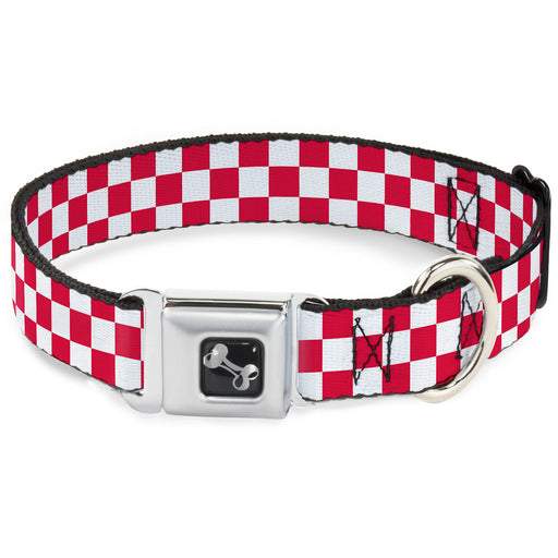 Dog Bone Seatbelt Buckle Collar - Checker Crimson/White Seatbelt Buckle Collars Buckle-Down   