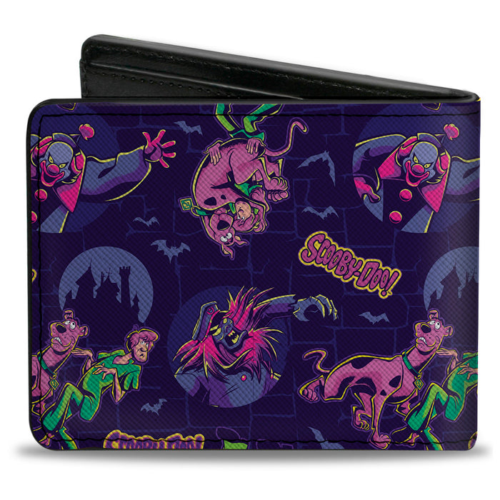 Bi-Fold Wallet - SCOOBY-DOO and Shaggy with Ghost Clown Poses Scattered Purples Bi-Fold Wallets Scooby Doo   