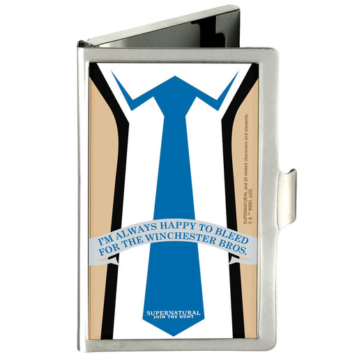 Business Card Holder - SMALL - Supernatural Castiel Tie ALWAYS HAPPY TO BLEED Quote FCG Business Card Holders Supernatural   