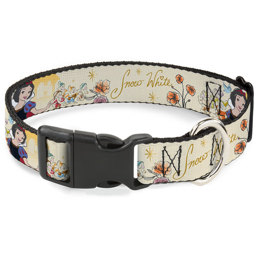 Plastic Clip Collar - Snow White and the Seven Dwarfs with Script and Flowers Yellows Plastic Clip Collars Disney   