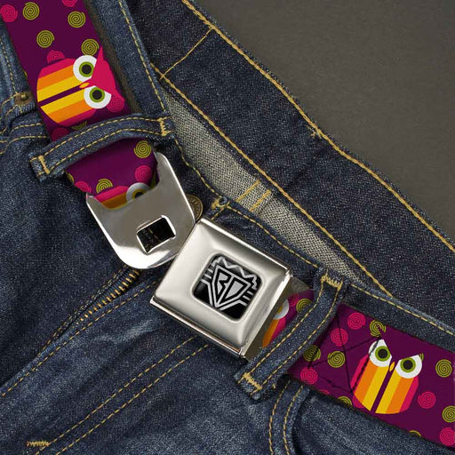 BD Wings Logo CLOSE-UP Full Color Black Silver Seatbelt Belt - Owls Striped w/Swirls Purple Webbing Seatbelt Belts Buckle-Down   