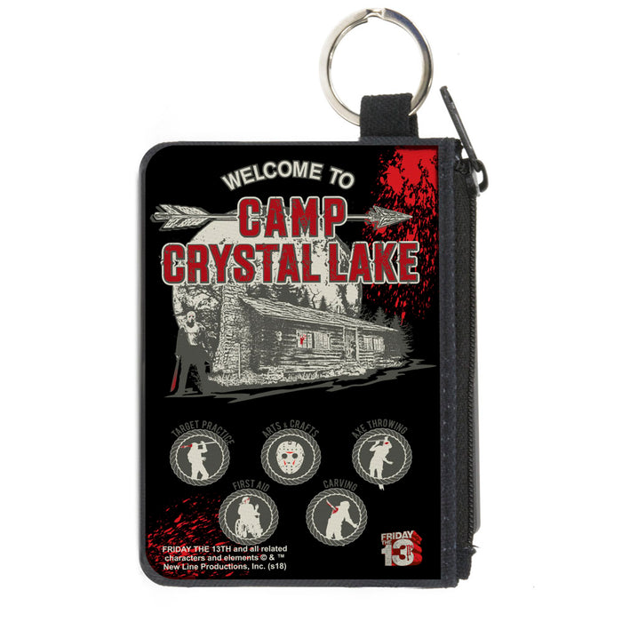 Canvas Zipper Wallet - MINI X-SMALL - Friday the 13th WELCOME TO CAMP CRYSTAL LAKE Jason Cabin Badges Black Grays Reds Canvas Zipper Wallets Warner Bros. Horror Movies Default Title  