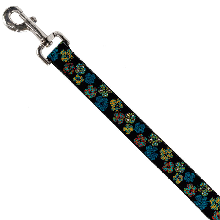 Dog Leash - Pixilated Hibiscus Flowers Black/Multi Color Dog Leashes Buckle-Down   